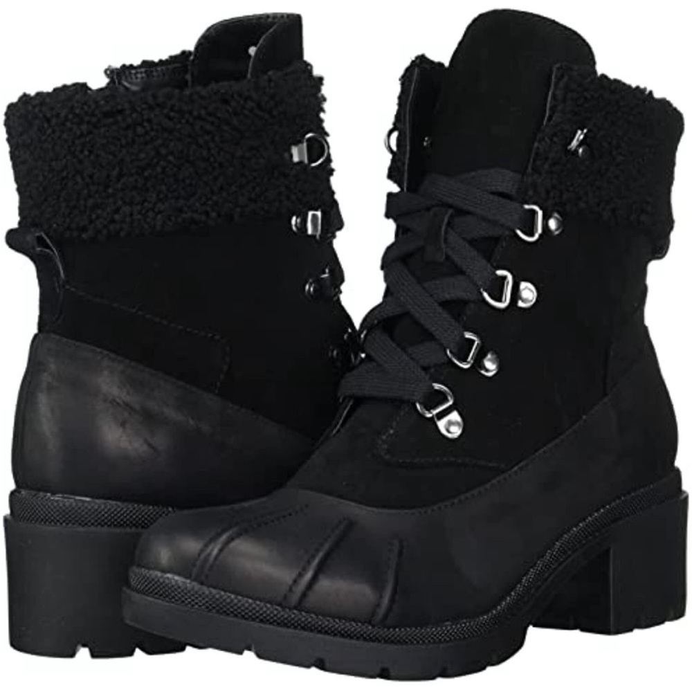 Blondo Waterproof Faux Fur Women's Black Lace-Up Combat Boots
